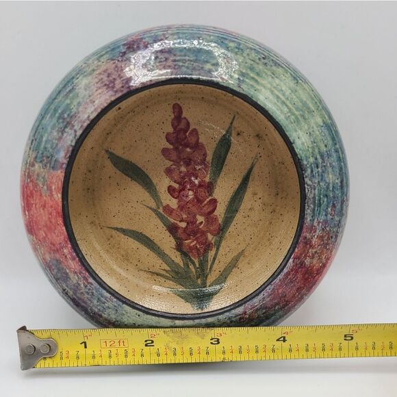 Handcrafted Floral Pottery Bowl, By Malsnee 2002 - Picture 6 of 9